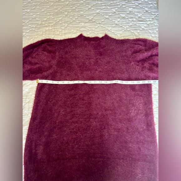 CeCe WOMEN'S SHORT-SLEEVE MOCK-NECK EYELASH SWEATER IN WINE XL - Picture 8 of 9